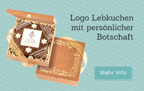 Pirker Logo-Lebkuchen in Holzgeschenkbox – mit persönlicher Botschaft.